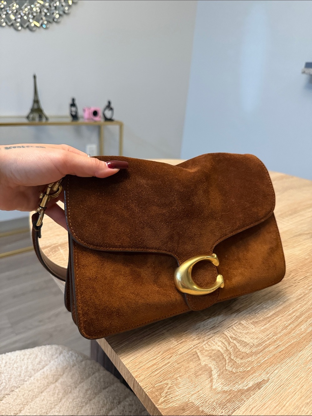 Coach Suede Shoulder Bag in Cognac with Gold C Hardware